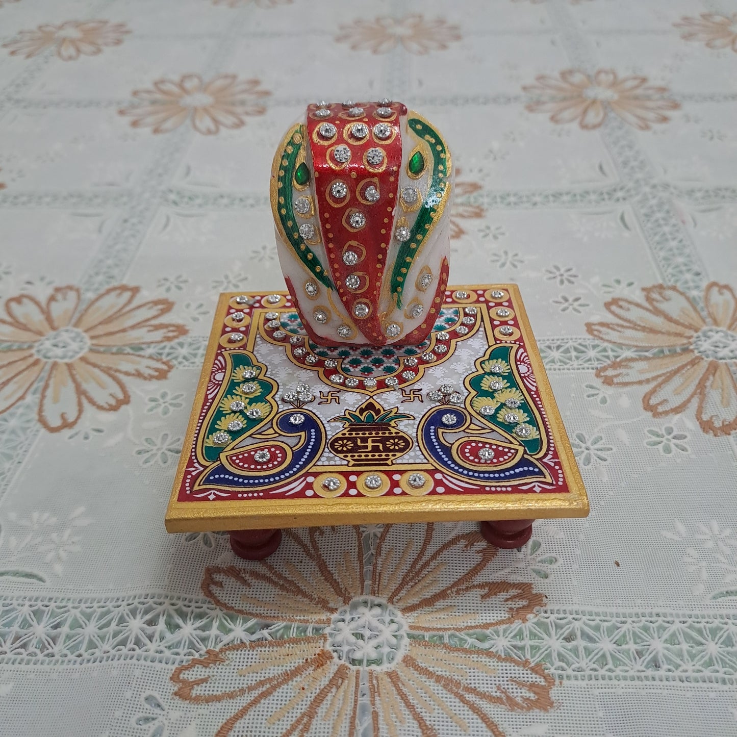 Rajasthani Duniyaa 4x4 Inch Marble Chowki with Marble Ganesh Idol – Traditional Pooja Décor