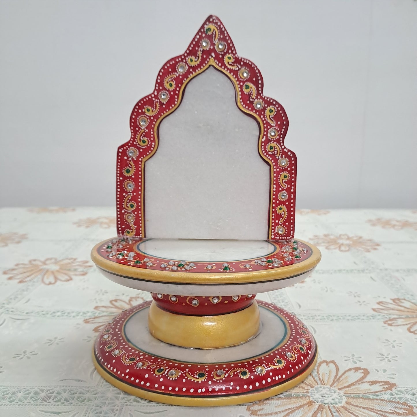 Rajasthani Duniyaa 7-Inch Marble Singhasan with Resin Ganesh Idol – Handcrafted Decorative Pooja Set