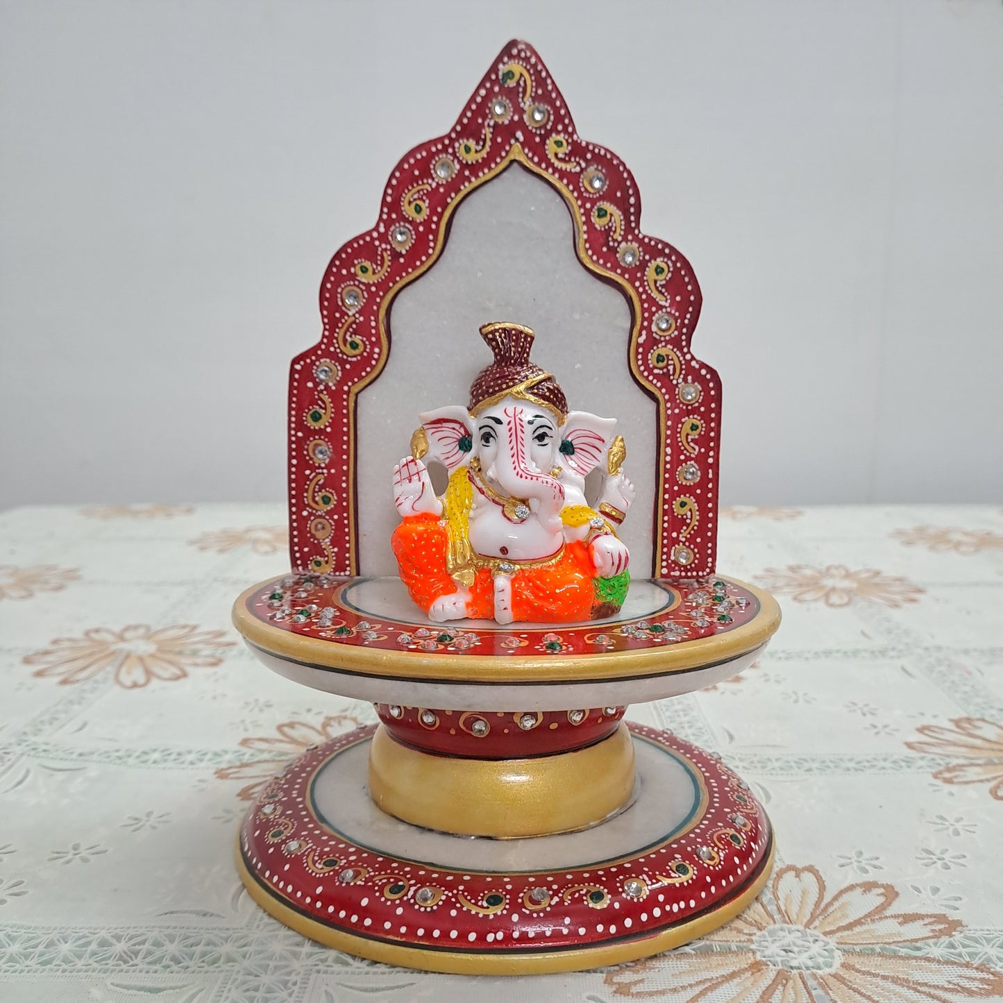 Rajasthani Duniyaa 7-Inch Marble Singhasan with Resin Ganesh Idol – Handcrafted Decorative Pooja Set