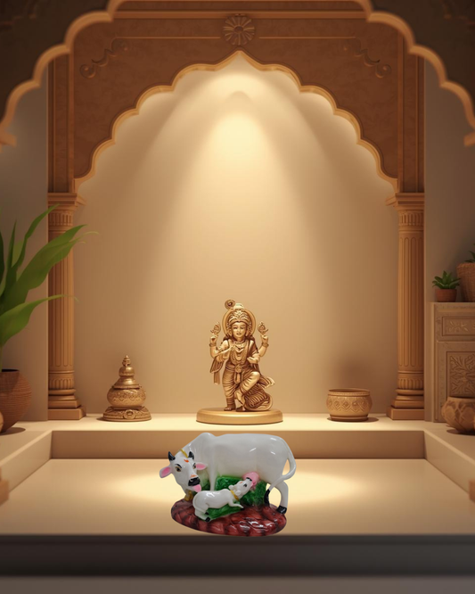 7" White Resin Cow & Calf Idol