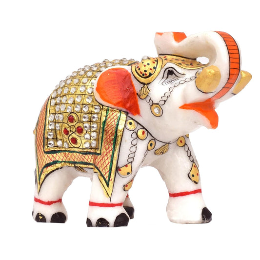 Rajasthaniduniyaa Handcrafted White Marble Elephant Showpiece – 5 Inch