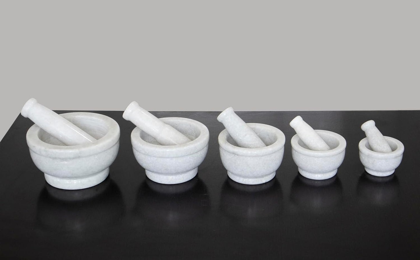 Rajasthaniduniyaa Marble Mortar and Pestle | Imam Dasta, Kundi, Kharal, Okhli, khalbatta (White 5 Inches)
