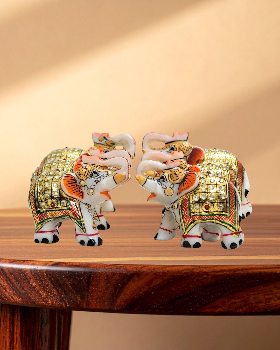 Rajasthani Duniyaa Handcrafted Marble Elephant Pair – Decorative Figurines with Stone & Gold Work