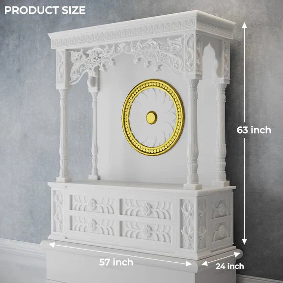 Side view of handcrafted white marble temple with chakra motif by Rajasthani Duniyaa