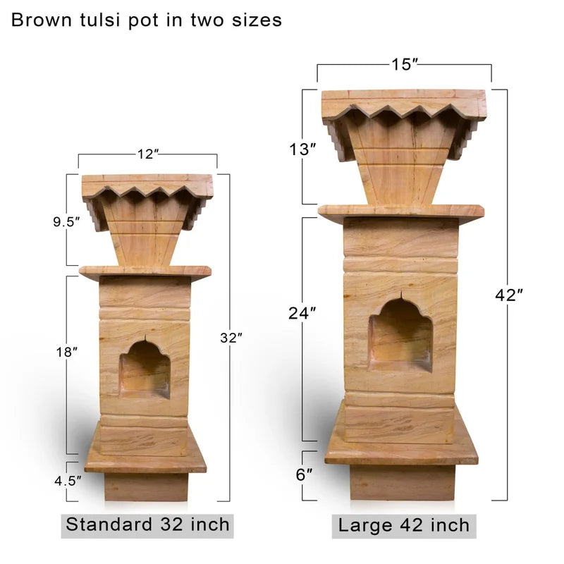 Brown marble Tulsi pot placed for balcony and garden decor