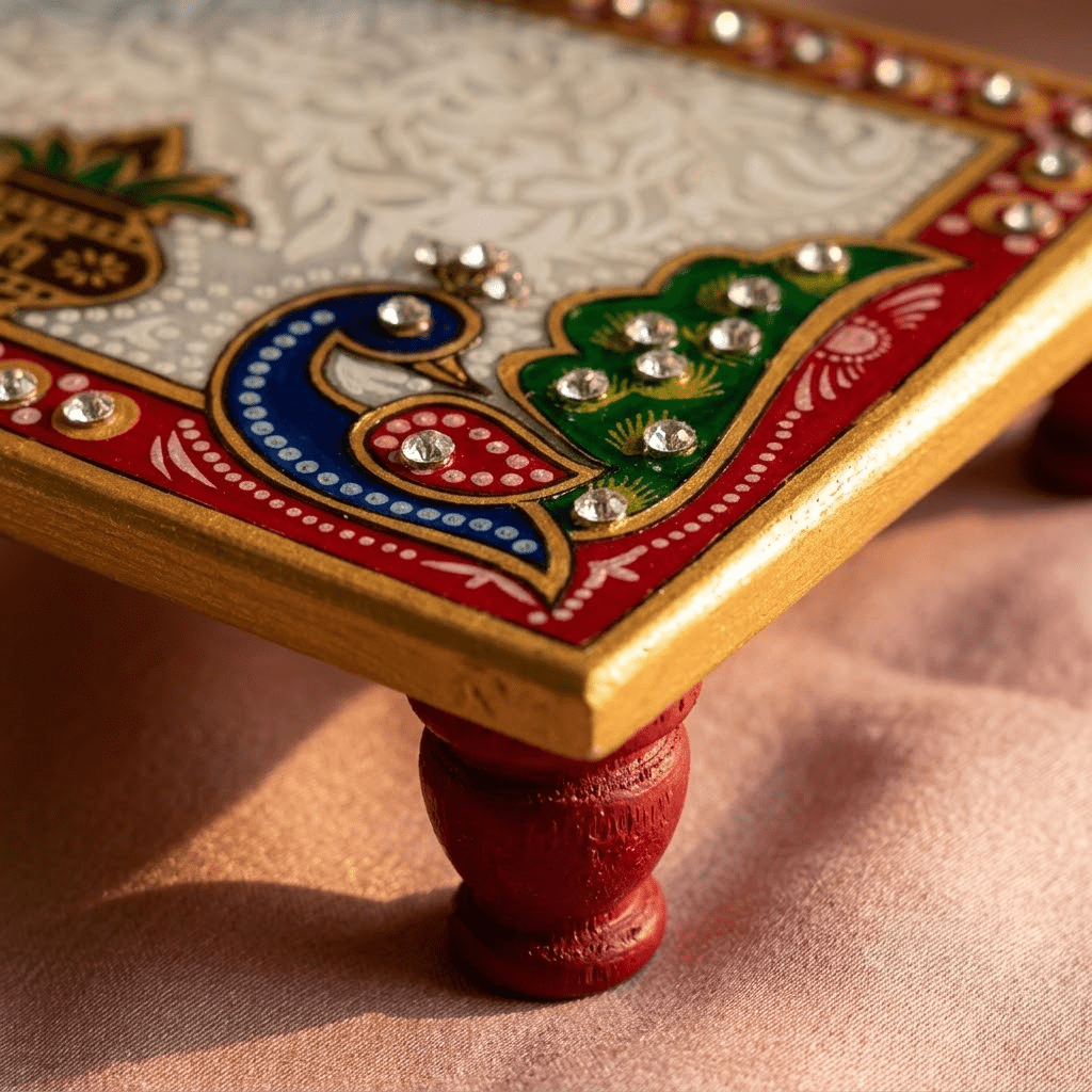 Premium polished authentic white Makrana marble used in a traditional Rajasthani pooja set