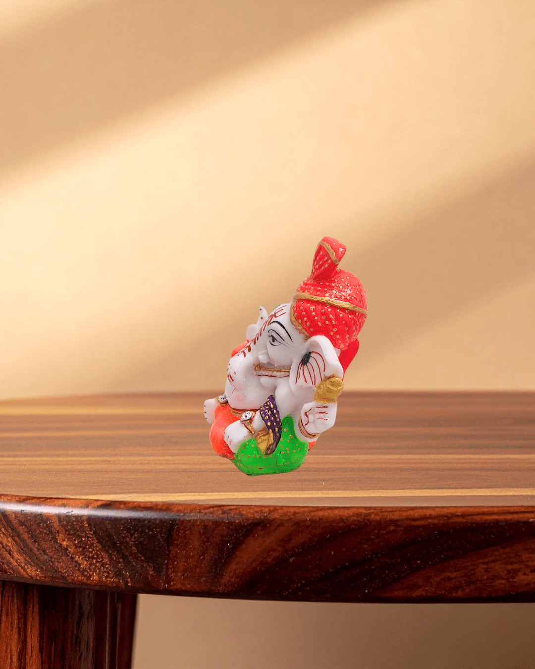 Handcrafted 4x4 inch marble chowki with premium resin Ganesh idol compact spiritual decor