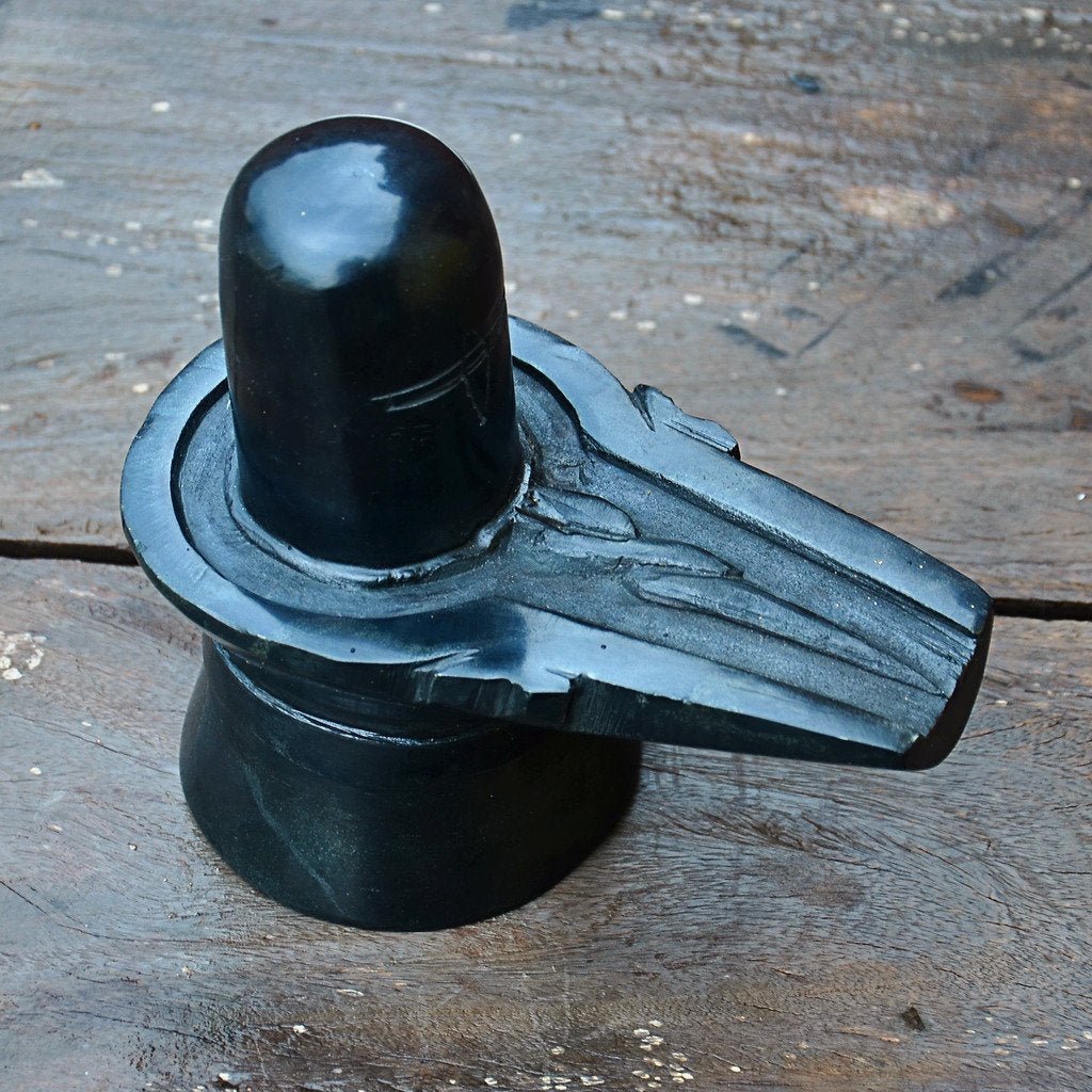 Handcrafted black marble Shiva Lingam 5 inch traditional Shivling idol for pooja and home decor