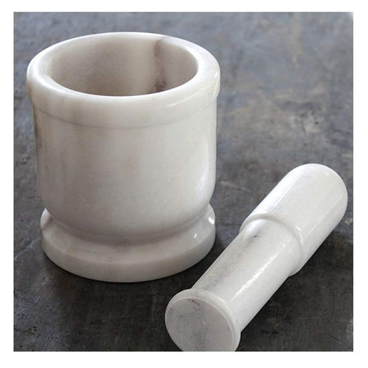 Natural white marble mortar and pestle set 4x4 inch traditional imam dasta for spices
