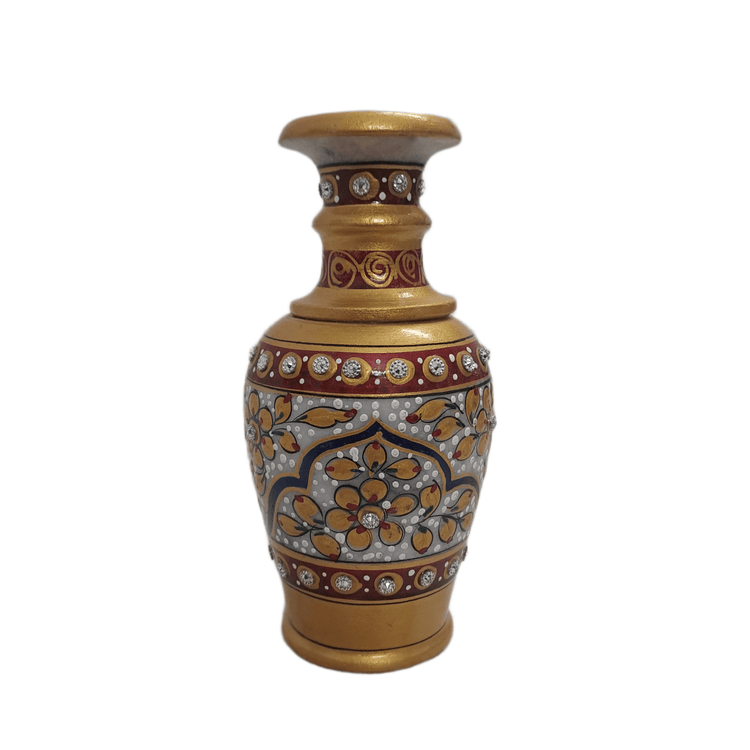 Handcrafted natural marble vase planter with flower arrangement on Rajasthani Duniyaa.