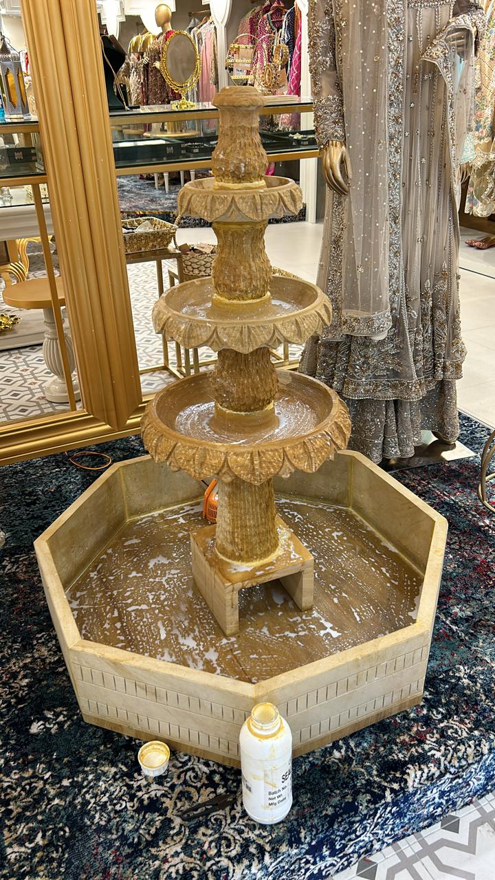 Handcrafted natural stone marble water fountain for indoor and garden decor on Rajasthani Duniyaa.