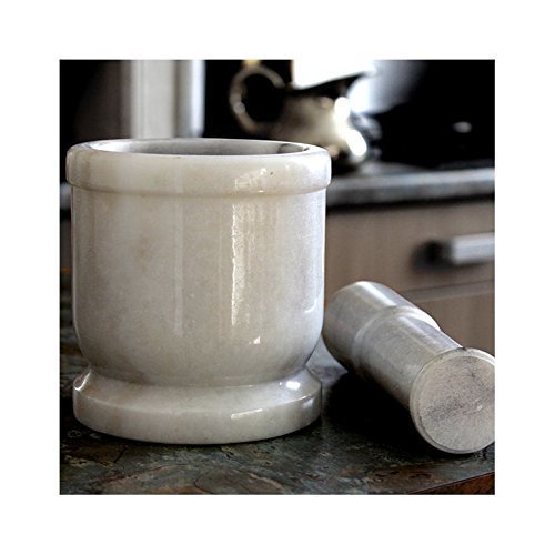 RajasthaniDuniyaa Natural White Marble Mortar and Pestle Set – Traditional Kharal/Imam Dasta for Spices & Herbs (4x4 inches)