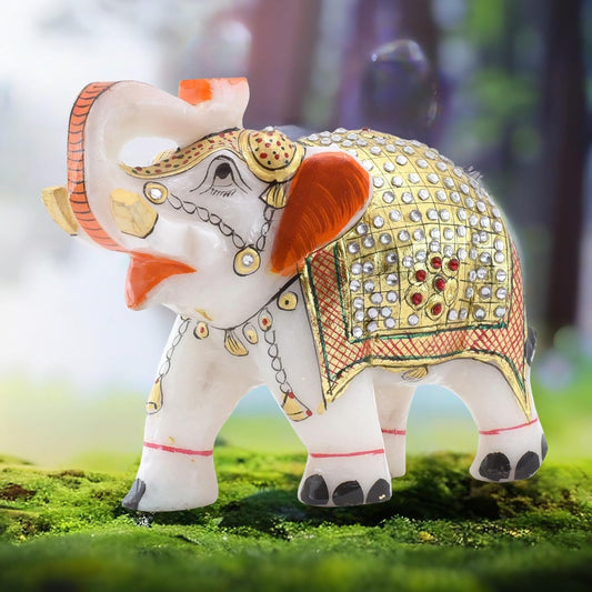 Rajasthaniduniyaa Handcrafted White Marble Elephant Showpiece – 5 Inch