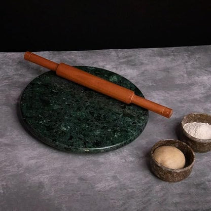 Handcrafted Green Marble Chakla 10 Inch – Premium Roti Rolling Board with Ring Base and Mirror Finish