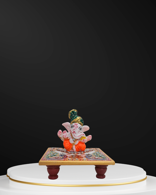 Rajasthani Duniyaa 4x4 Inch Marble Chowki with Small Resin Ganesh Idol – Compact Spiritual Décor