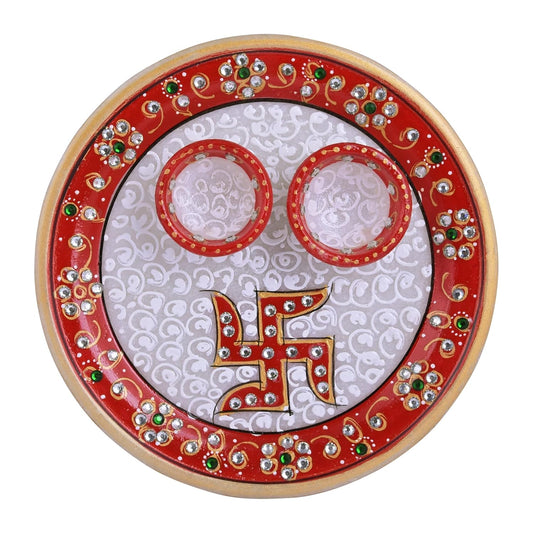 RajasthaniDuniyaa Handmade Decorative Meenakari Pooja Plate – Multicolor Marble Plate with Intricate Floral Design (6 Inches)