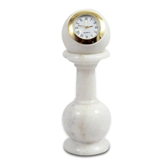 Rajasthaniduniyaa Handcrafted Marble Pillar Table Clock