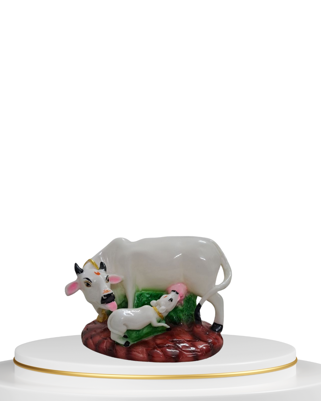 7" White Resin Cow & Calf Idol