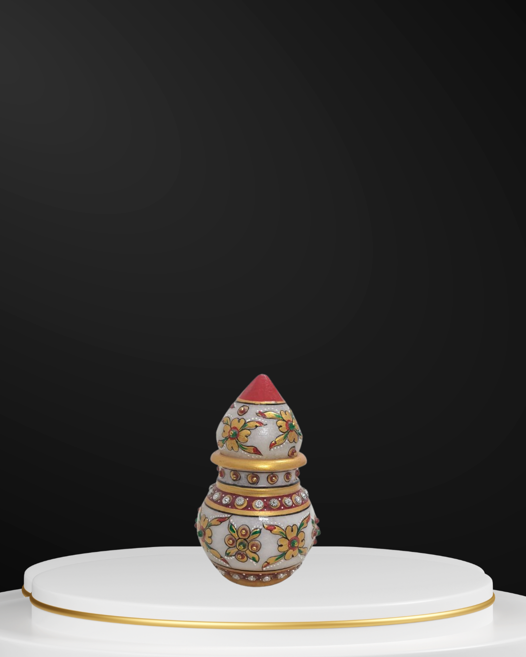 3" Handcrafted Marble Kalash | Meenakari & Kundan Floral Design