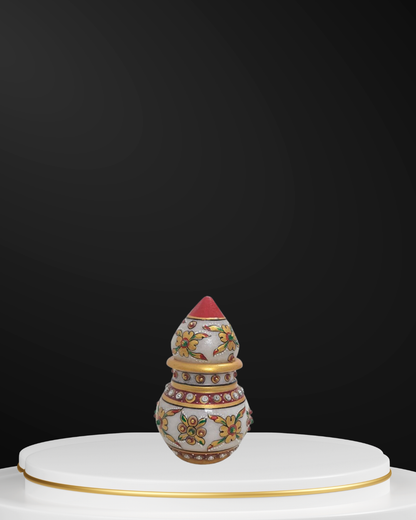 3" Handcrafted Marble Kalash | Meenakari & Kundan Floral Design