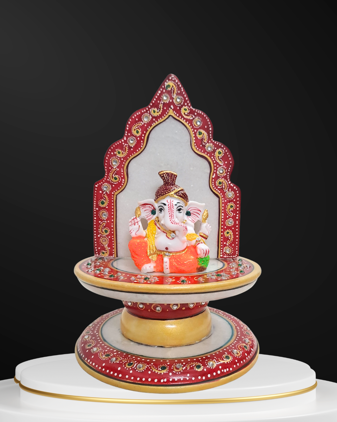 Rajasthani Duniyaa 7-Inch Marble Singhasan with Resin Ganesh Idol – Handcrafted Decorative Pooja Set