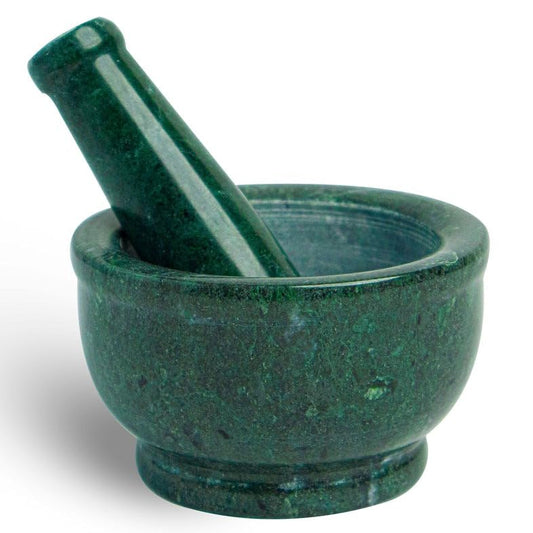 "Rajasthaniduniyaa Traditional Green Marble Mortar & Pestle Set (5-Inch Diameter, 3-Inch Height) – Handcrafted Makrana Marble | Kitchen Grinding & Ayurvedic Use"