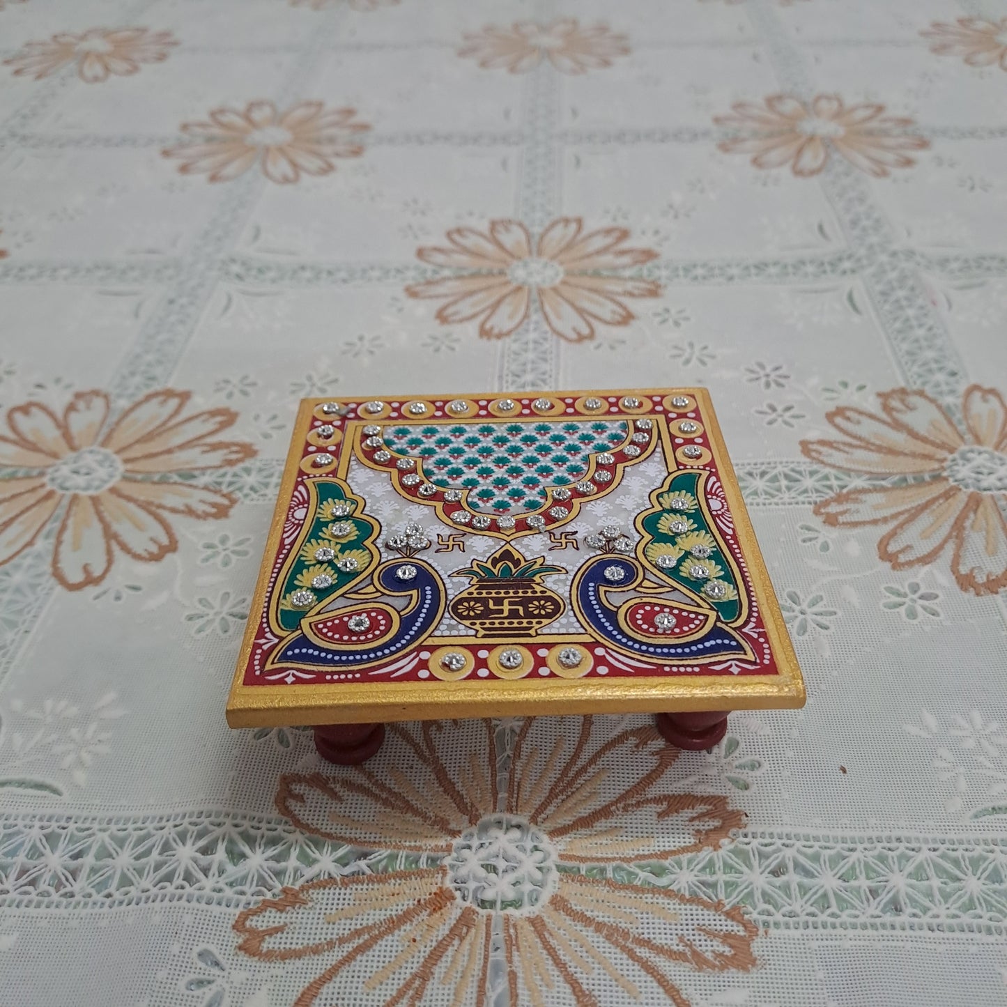Rajasthani Duniyaa 4x4 Inch Marble Chowki with Marble Ganesh Idol – Traditional Pooja Décor