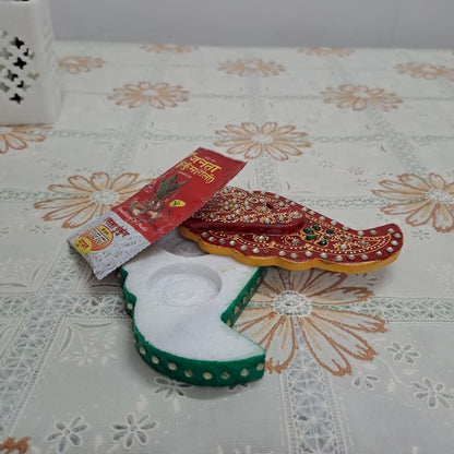 RajasthaniDuniyaa – 5 Inch Handcrafted Red Tilak Marble Chopda – Traditional Pooja Kumkum Holder