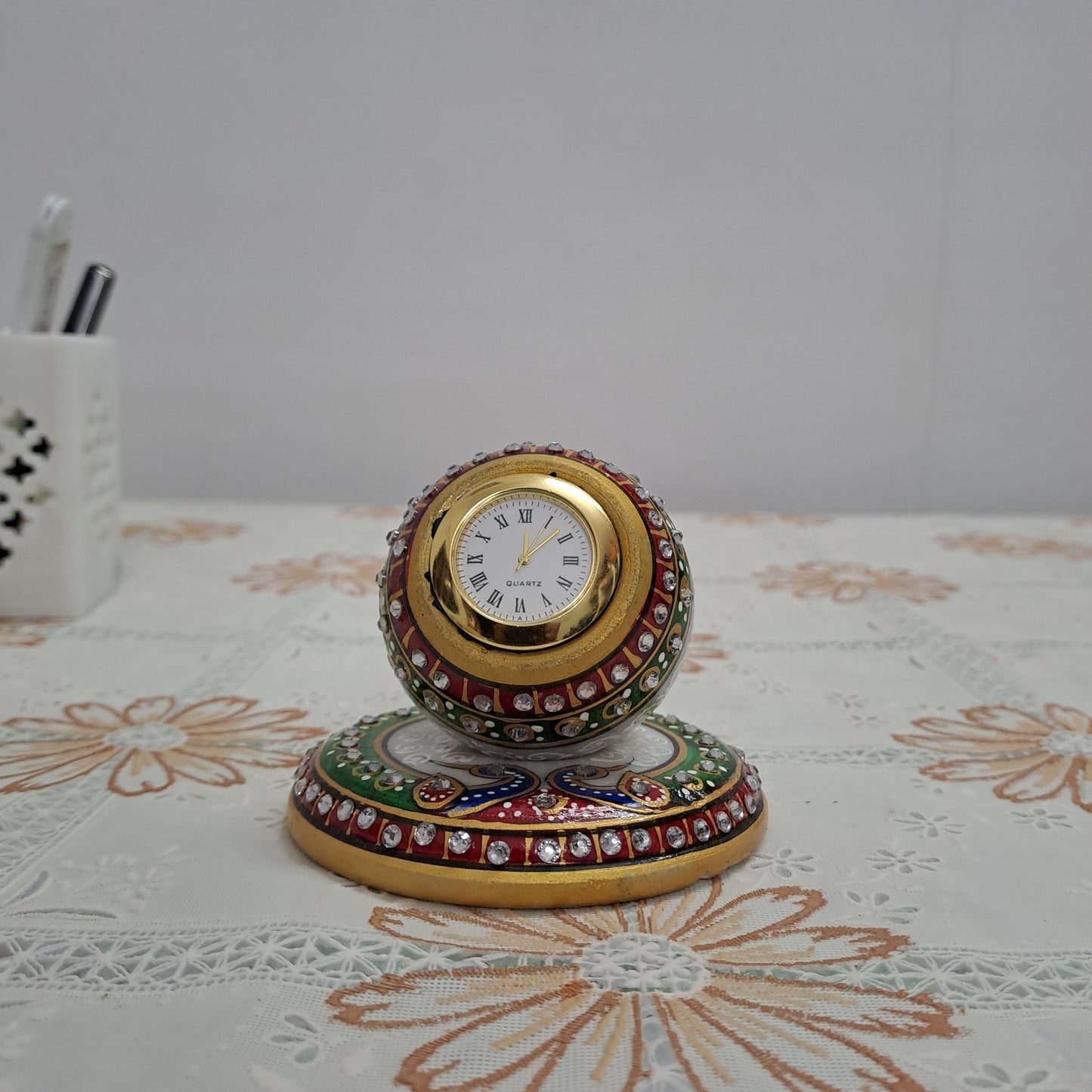 Rajasthani Duniyaa Handcrafted Marble Plate Watch – Decorative Ball Design with Analog Dial