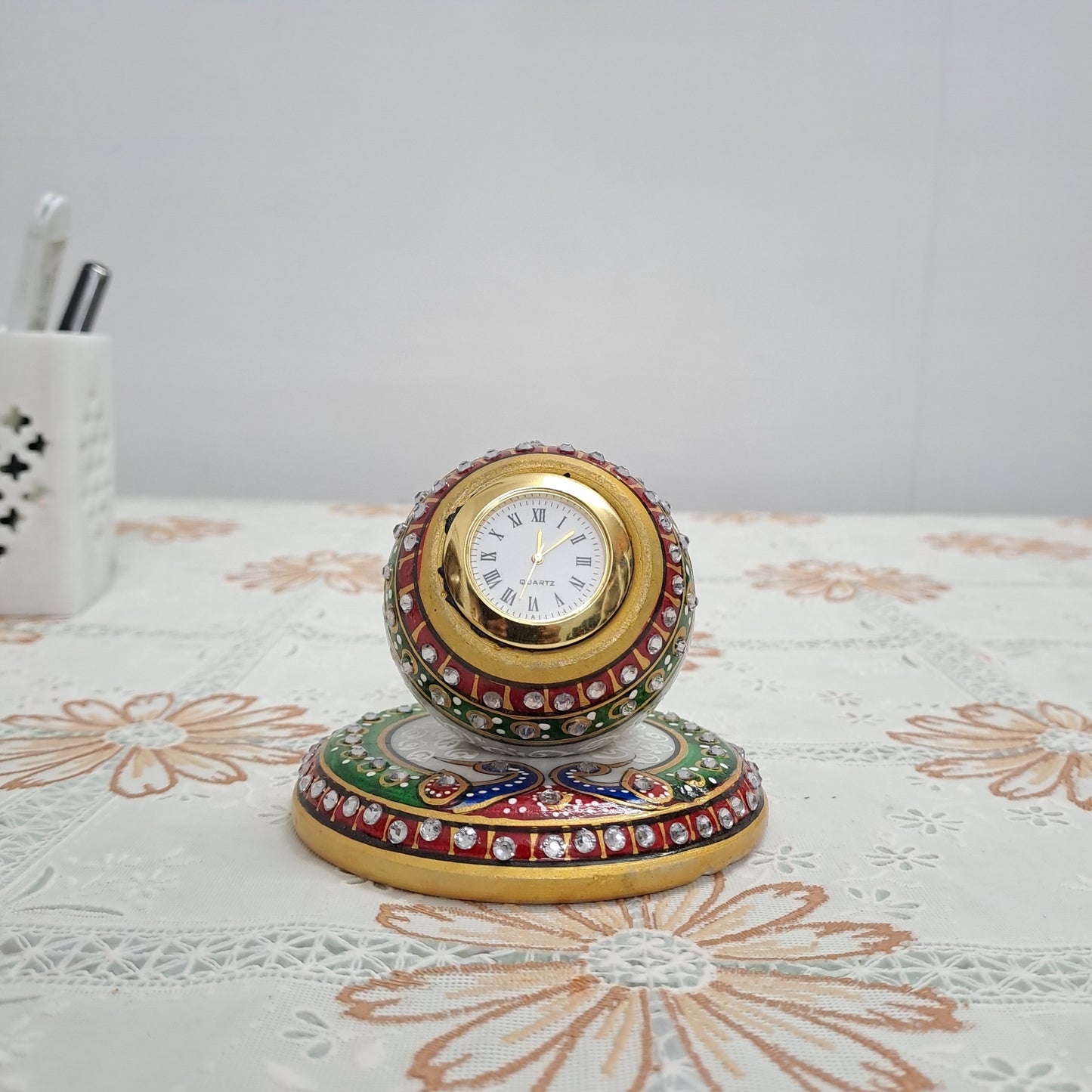 Rajasthani Duniyaa Handcrafted Marble Plate Watch – Decorative Ball Design with Analog Dial