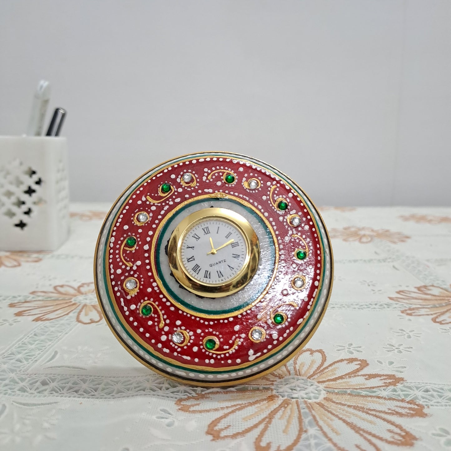 Rajasthani Duniyaa Handcrafted Marble Pin Watch – Traditional Outline Design