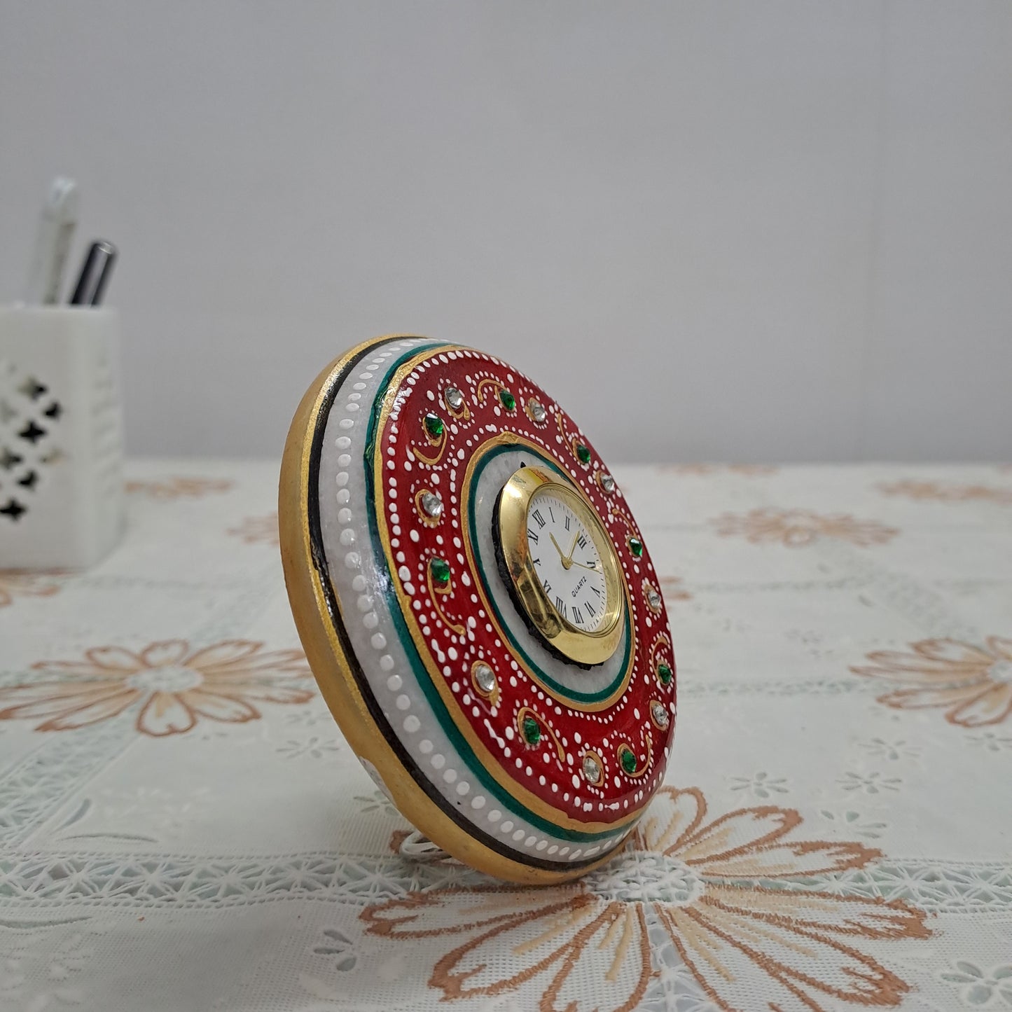Rajasthani Duniyaa Handcrafted Marble Pin Watch – Traditional Outline Design