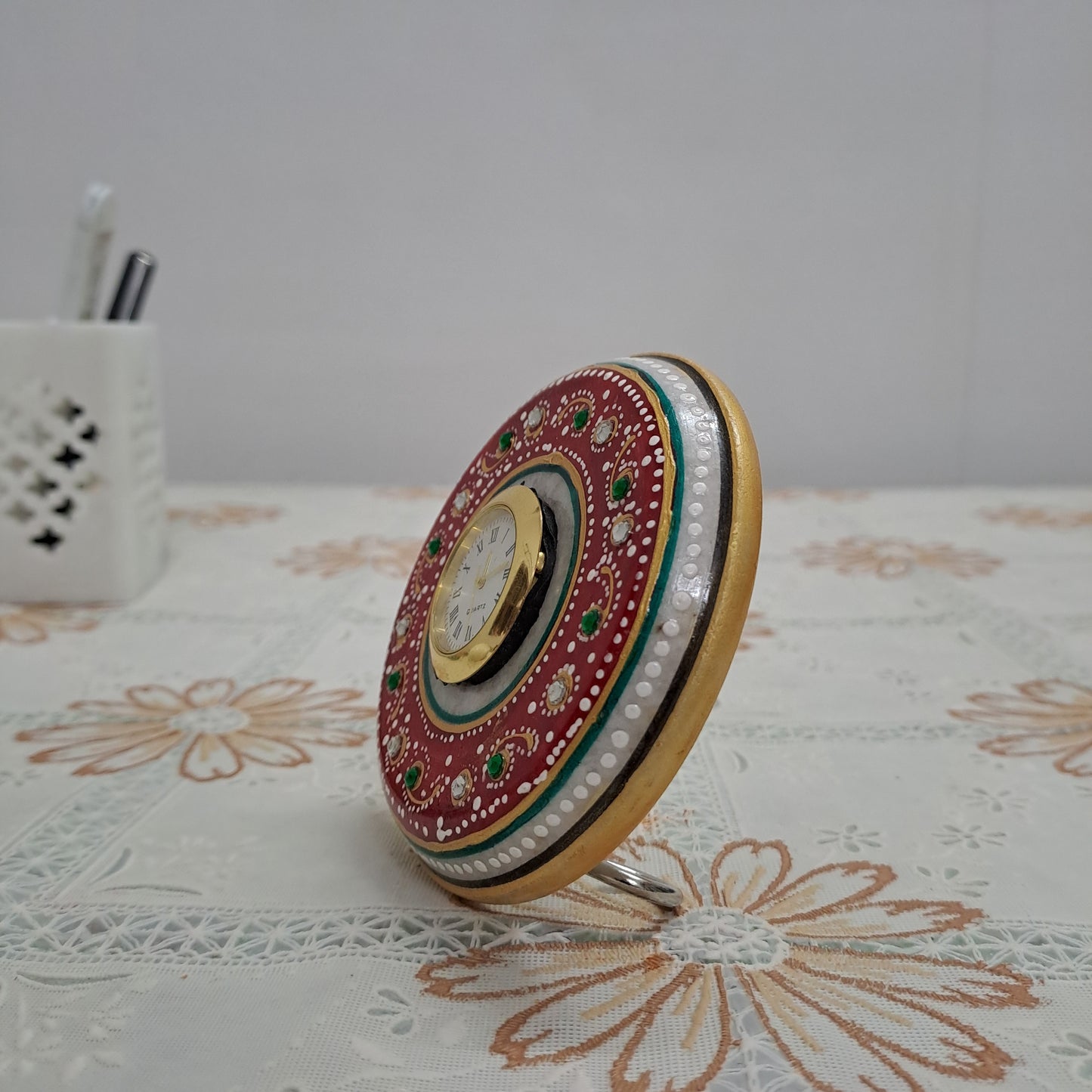 Rajasthani Duniyaa Handcrafted Marble Pin Watch – Traditional Outline Design