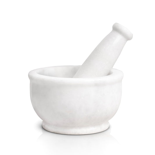 Rajasthaniduniyaa Marble Mortar and Pestle | Imam Dasta, Kundi, Kharal, Okhli, khalbatta (White 5 Inches)