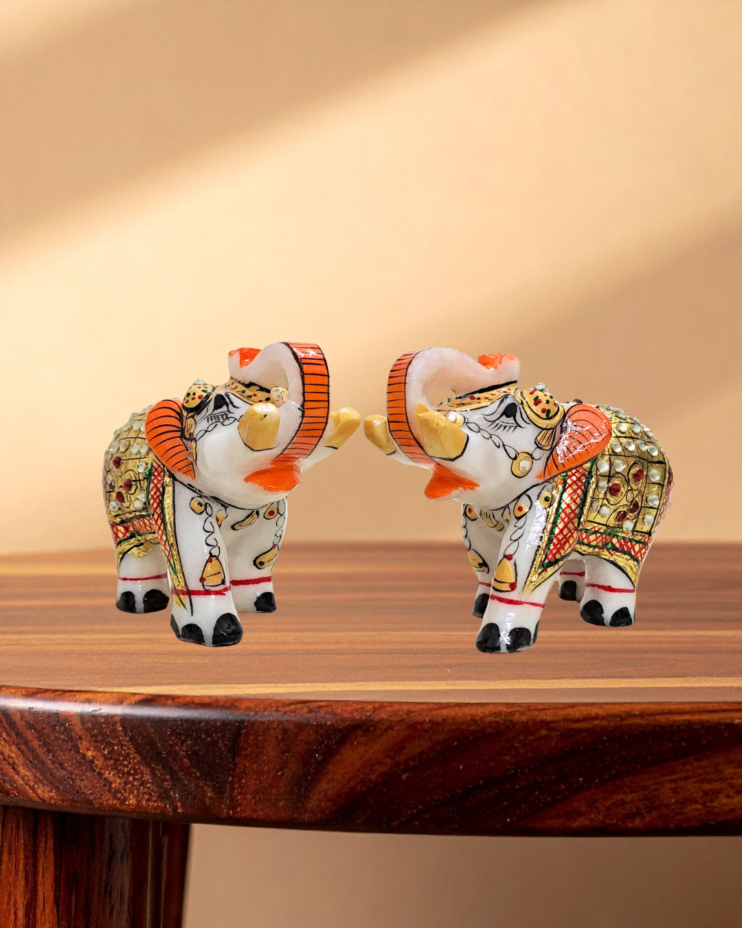 Rajasthani Duniyaa Handcrafted Marble Elephant Pair – Decorative Figurines with Stone & Gold Work