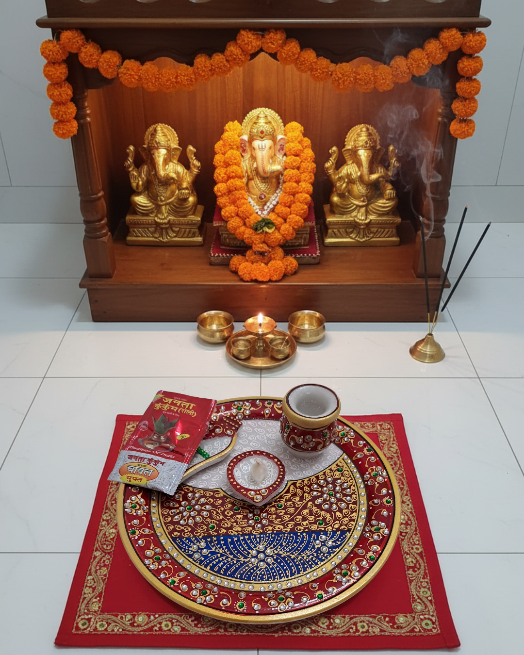 9" Handcrafted Marble Pooja Thali – Royal Mandala Design | Rajasthani Meenakari & Kundan Work