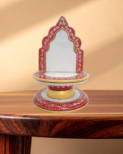 Rajasthani Duniyaa 7-Inch Marble Singhasan with Resin Ganesh Idol – Handcrafted Decorative Pooja Set