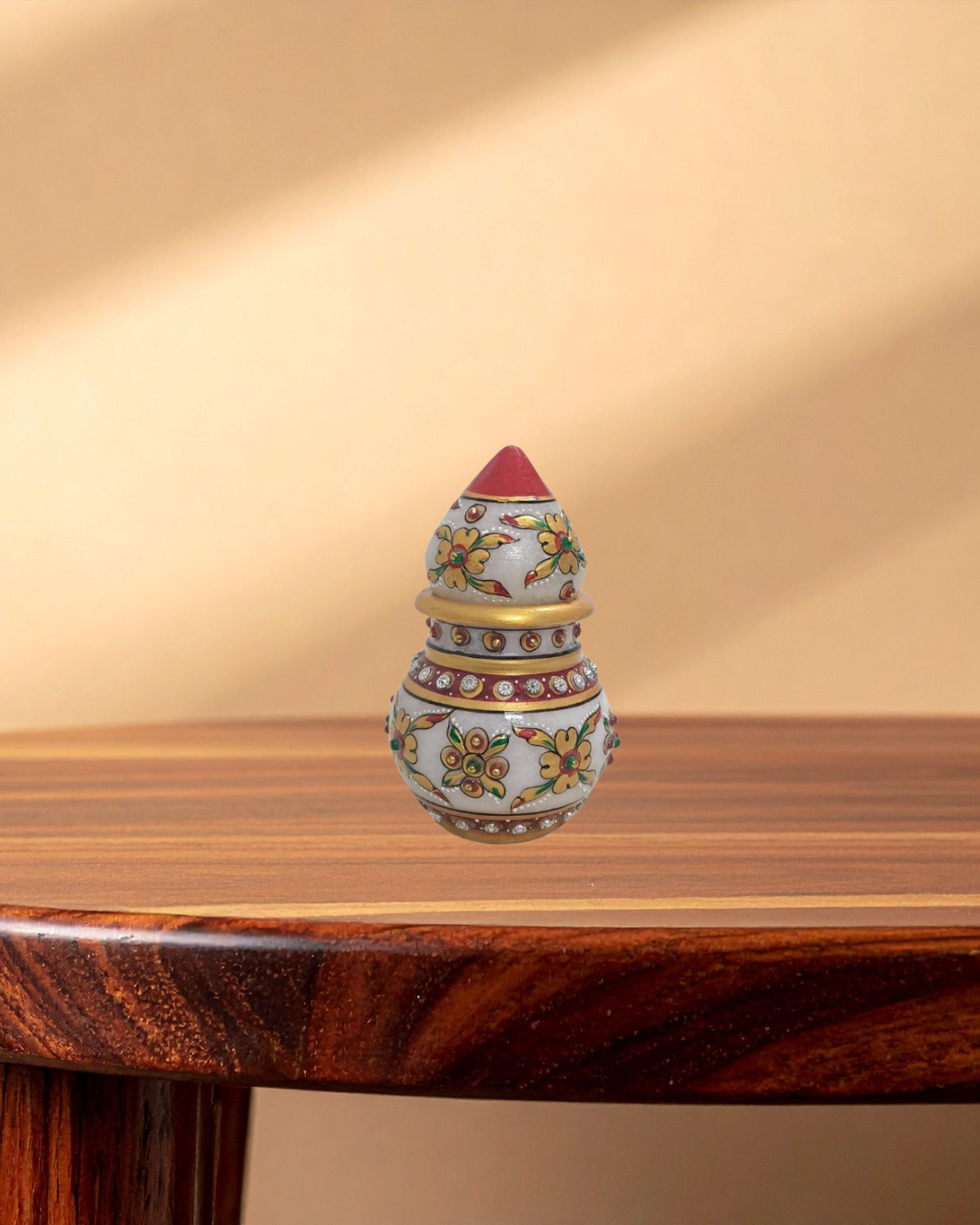 3" Handcrafted Marble Kalash | Meenakari & Kundan Floral Design