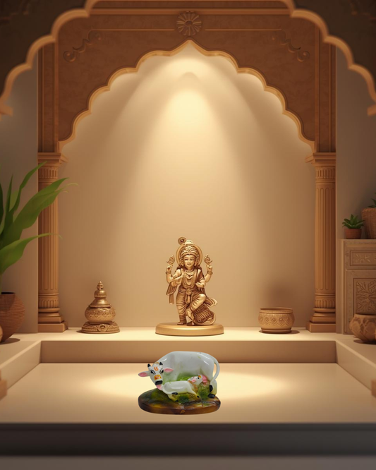 4" White Resin Cow & Calf Idol