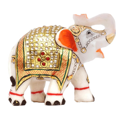 Rajasthaniduniyaa Handcrafted White Marble Elephant Pair – Set of 2 | 5 Inch Decorative Showpieces