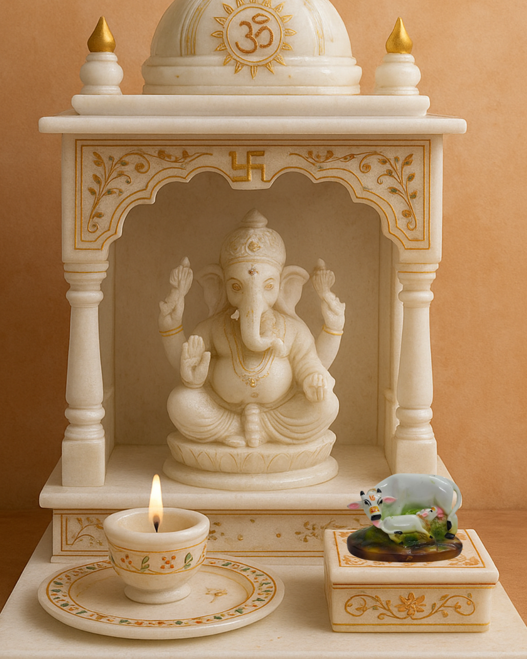 4" White Resin Cow & Calf Idol