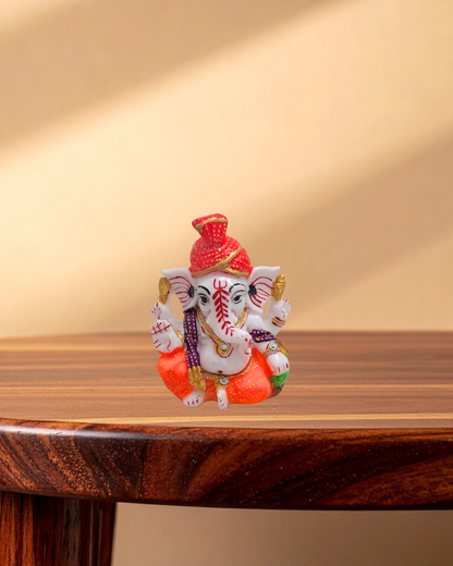 Rajasthani Duniyaa 7-Inch Marble Singhasan with Resin Ganesh Idol – Handcrafted Decorative Pooja Set