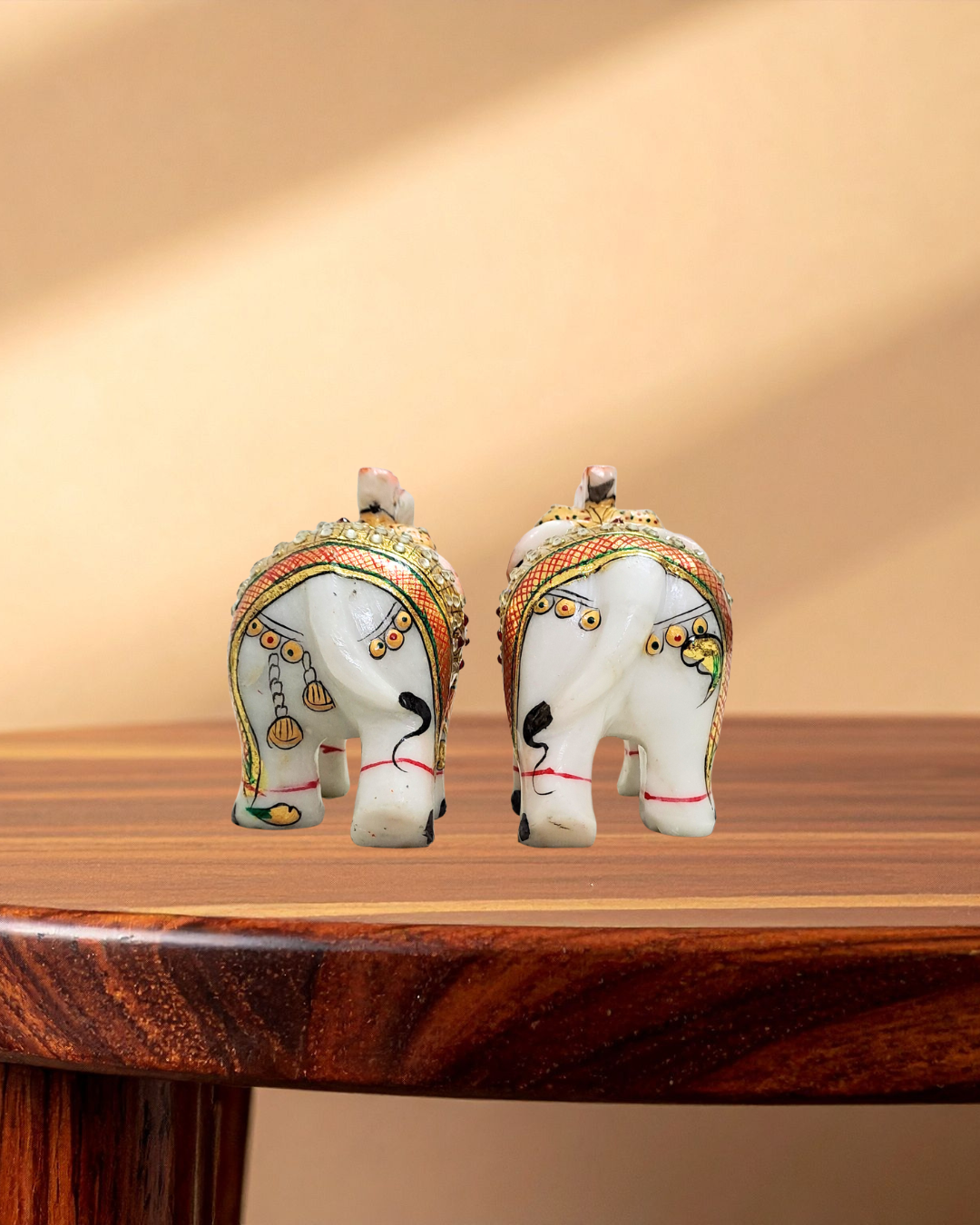 Rajasthani Duniyaa Handcrafted Marble Elephant Pair – Decorative Figurines with Stone & Gold Work
