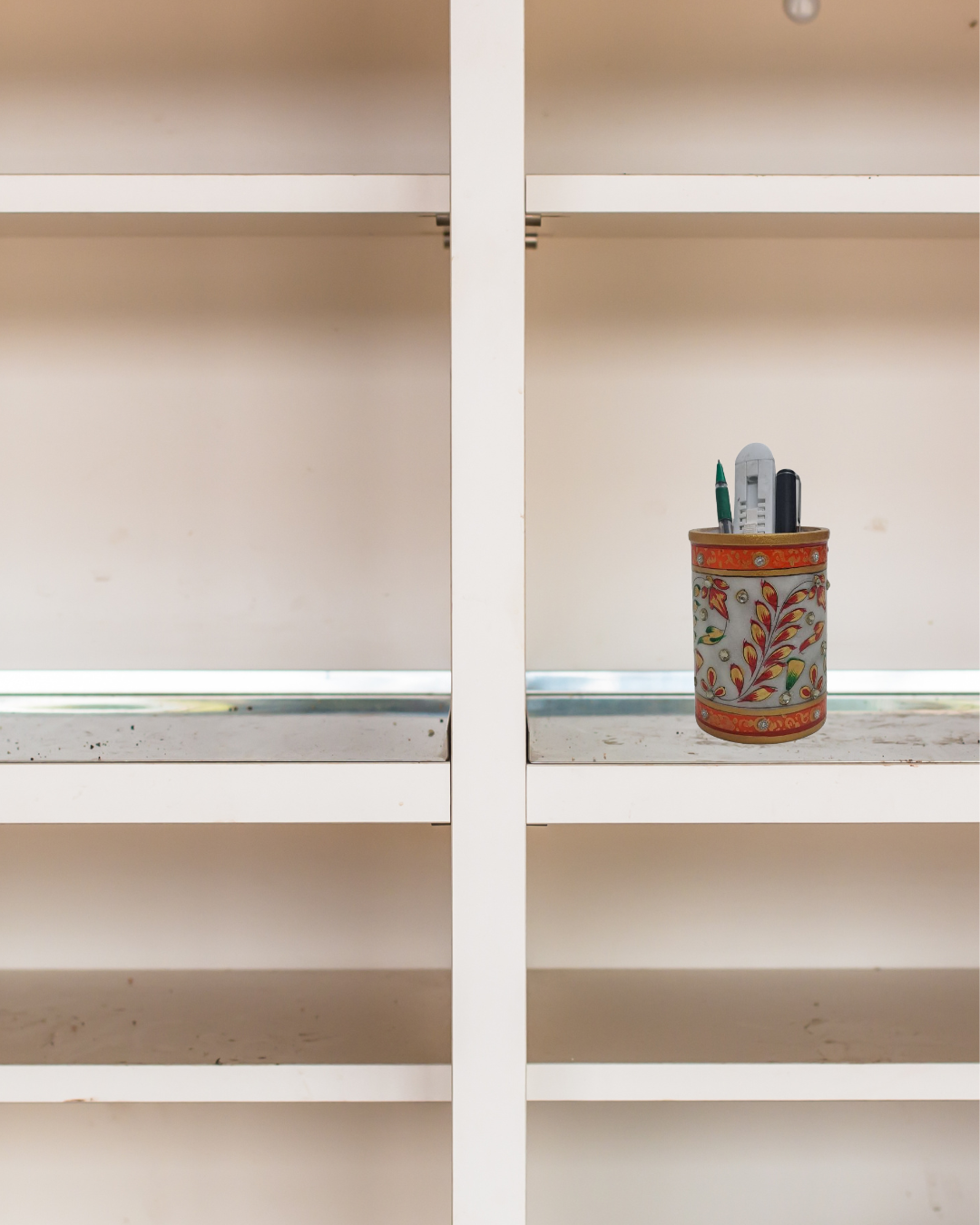 Hand-Painted Marble Pen Stand – Floral Design by Rajasthani Duniyaa
