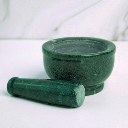 Natural Green Marble Mortar and Pestle - Handcrafted Stone Okhli Musal Set