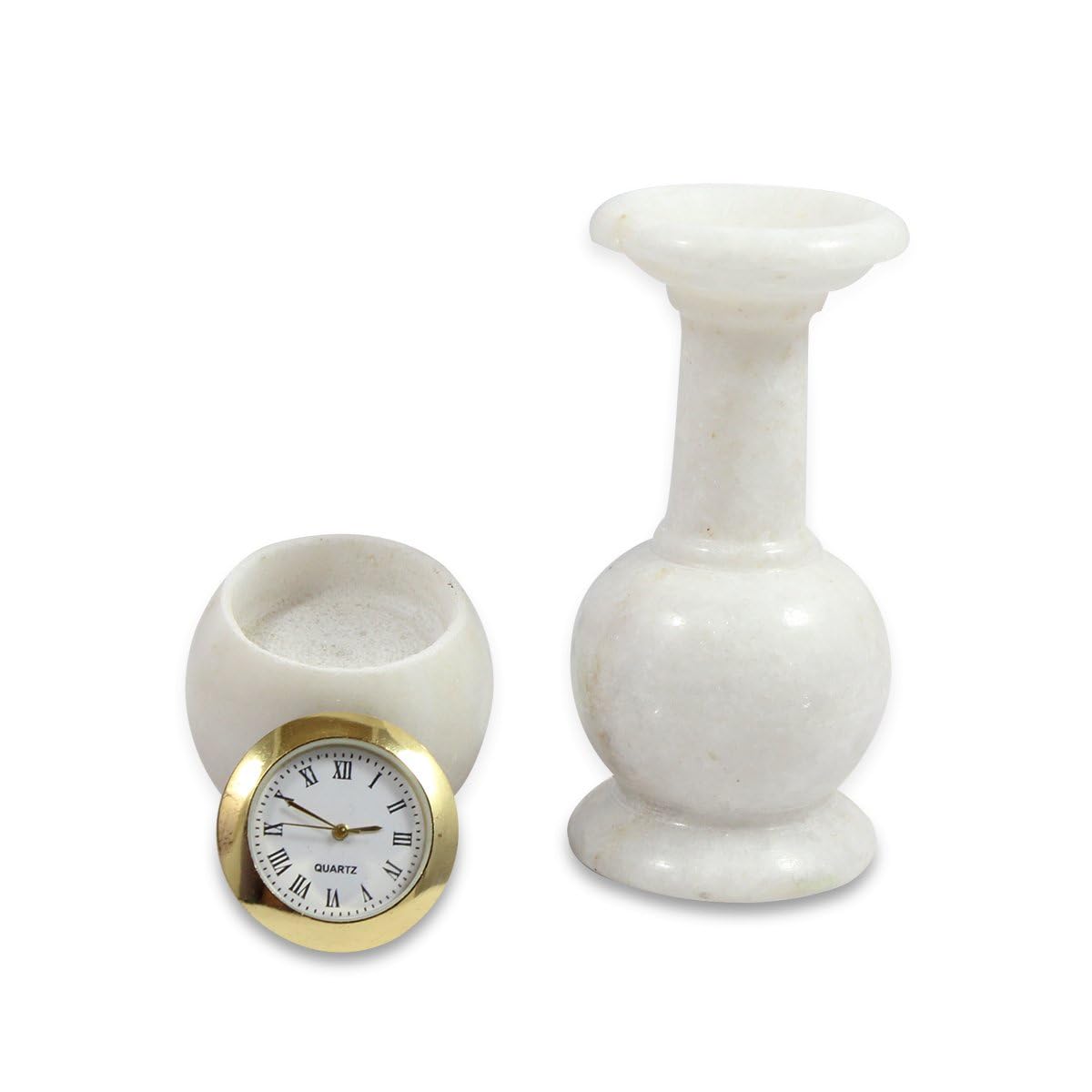 Rajasthaniduniyaa Handcrafted Marble Pillar Table Clock