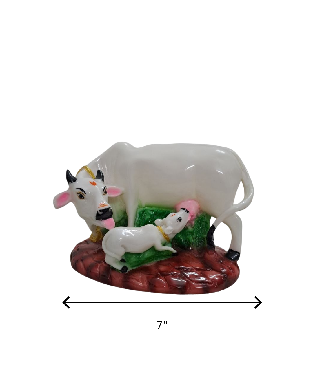 7" White Resin Cow & Calf Idol