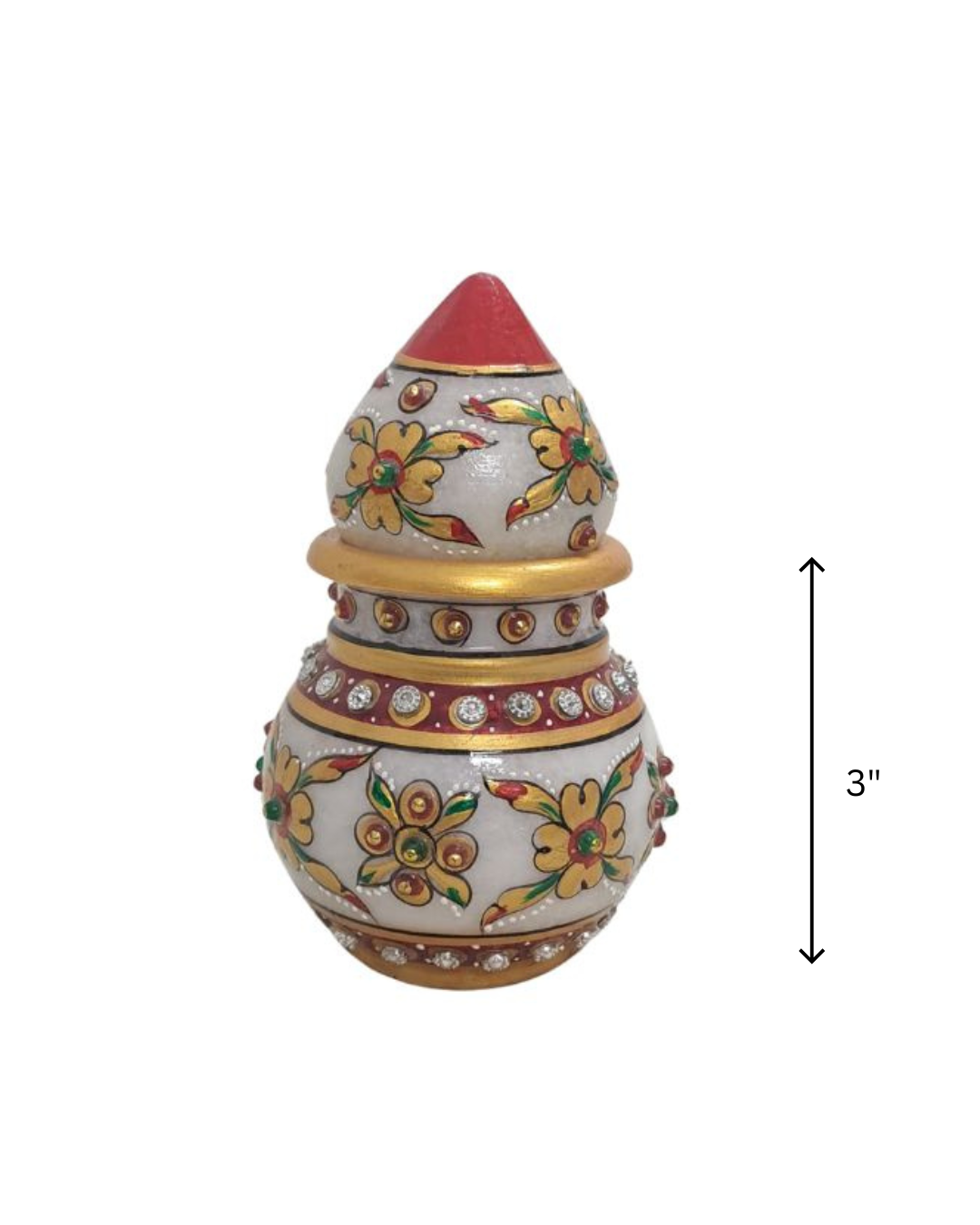 3" Handcrafted Marble Kalash | Meenakari & Kundan Floral Design