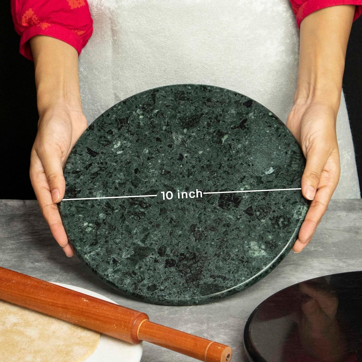 RajasthaniDuniyaa 10-Inch Handcrafted Green Marble Chakla – Premium Roti Rolling Board with Ring Base and Mirror Finish