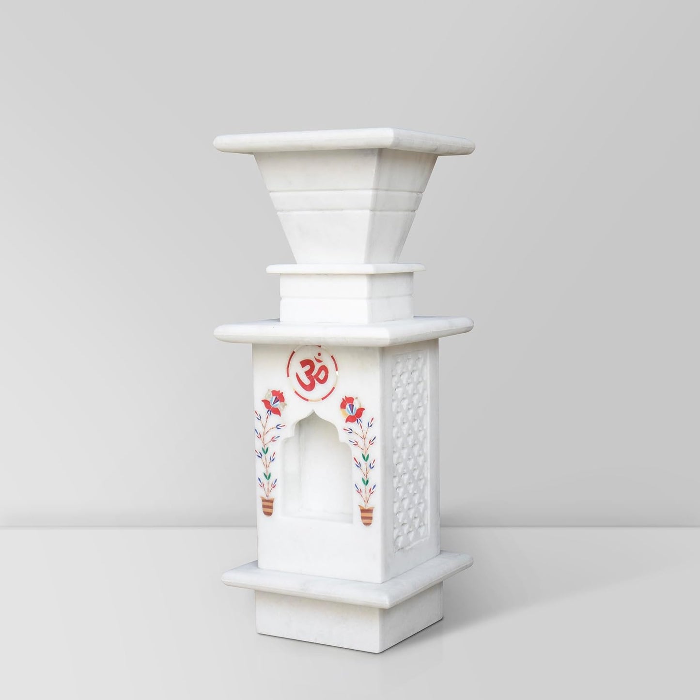 RAJASTHANIDUNIYAA Handcrafted Pure White Marble Tulsi Pot | Traditional Tulsi Vrindavan Planter for Home & Garden | Vastu Compliant Holy Basil Kota with Intricate Hand-Painted Carvings & Drainage Hole